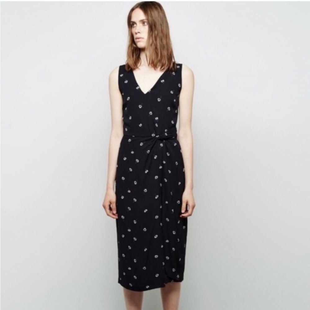 Band of outsiders daisy print faux wrap V-neck silk dress size 2